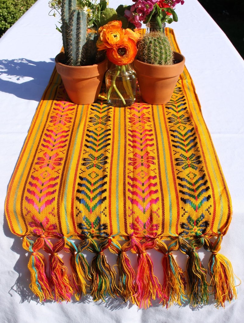 Del Mex Woven Rebozo Style Mexican Table Runner Scarf (Yellow) - Image 2
